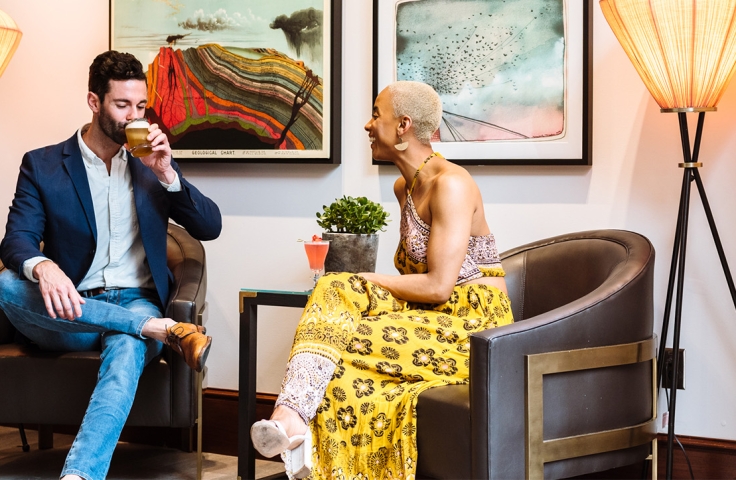 Couple enjoy drinking whiskey