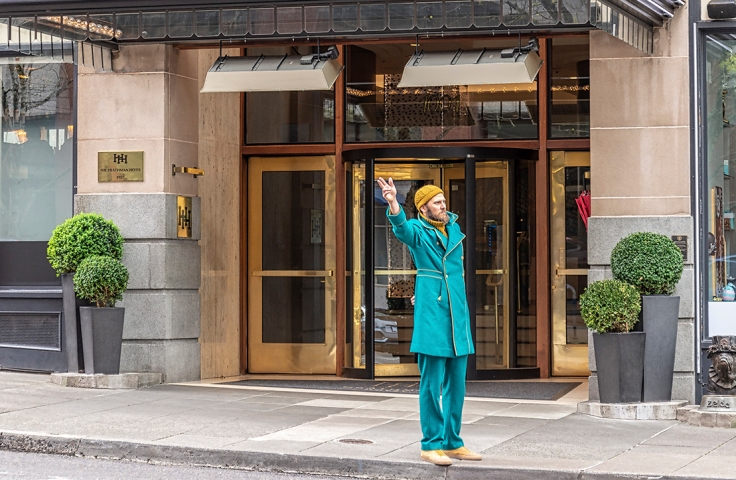 Heathman Hotel staff in front of the hotel