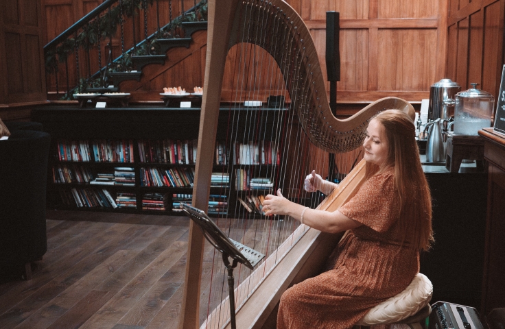 Harpist at a wedding at the Heathman hotel