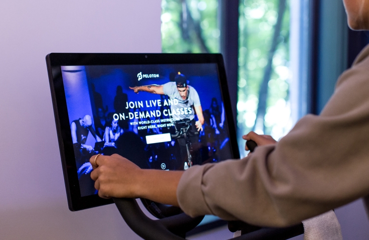 Woman on her stationary bike